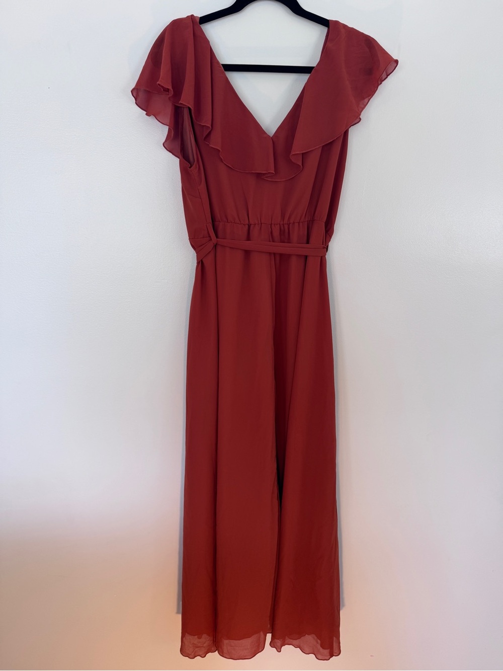 Simple Rust Red Ruffle Wrap Maxi Dress - Picture 2 of 3